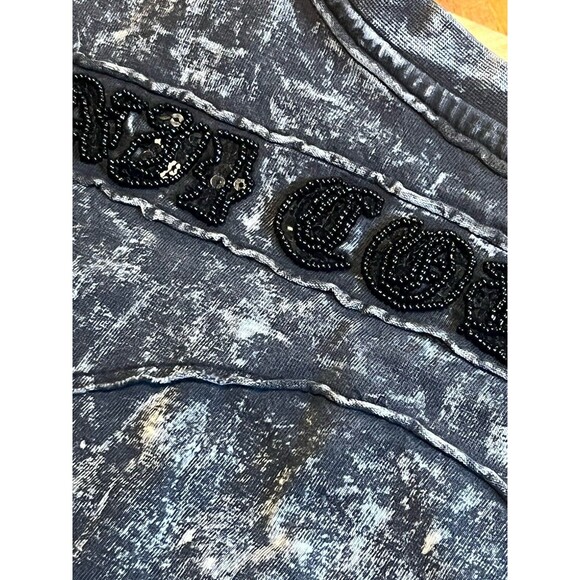 KANJI COLLECTION 2XL‎ Mens Acid Wash T-shirt Sequined Back Patch Black Skate - Picture 13 of 15